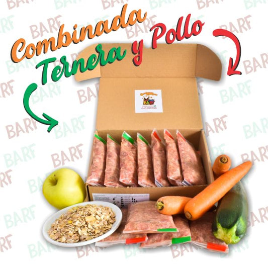 BARF COMBINADA TERNERA / POLLO (4 RACIONES) Y POLLO (3 RACIONES)